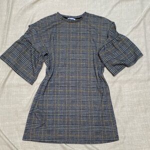Zara Trafaluc Knit Tunic Dress Sleeves Glen Plaid Size Small 31” Long